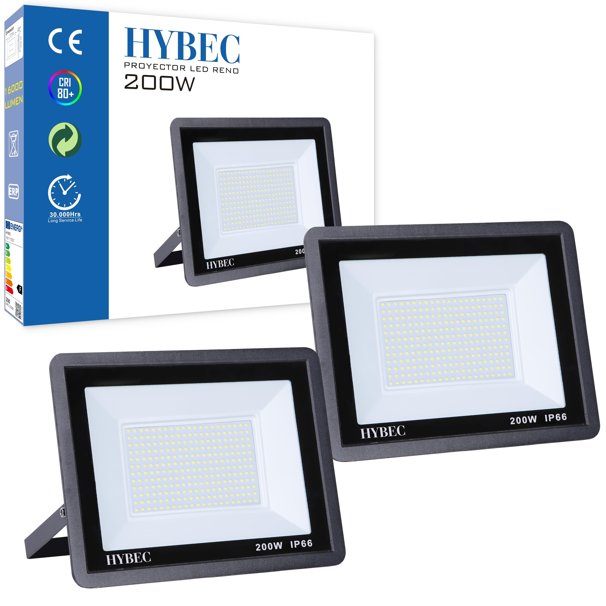 CLAR - Proiettore LED esterno 200 W, illuminazione esterna, 200 W (pacchetto 2)