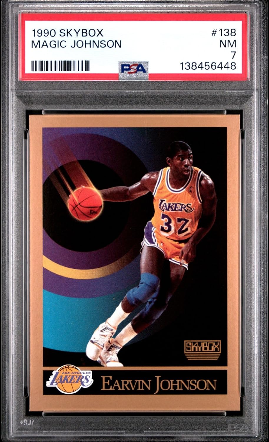 1990 Skybox Magic Johnson #138, PSA NM 7, Los Angeles Lakers Basketball Card + 1992 UD West All-Star Magic Johnson