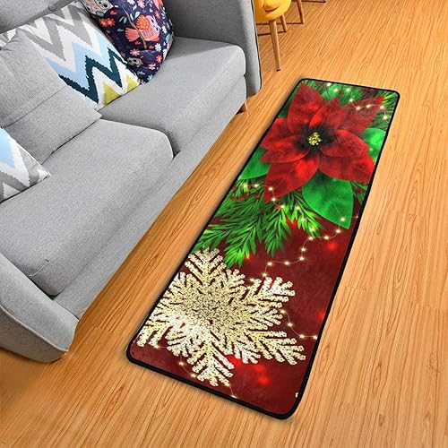 ALAZA Alfombra de pasillo de Navidad para cocina, antideslizante, absorbente, extra grande, alfombra larga para pasillo, invitados, baño, flor de