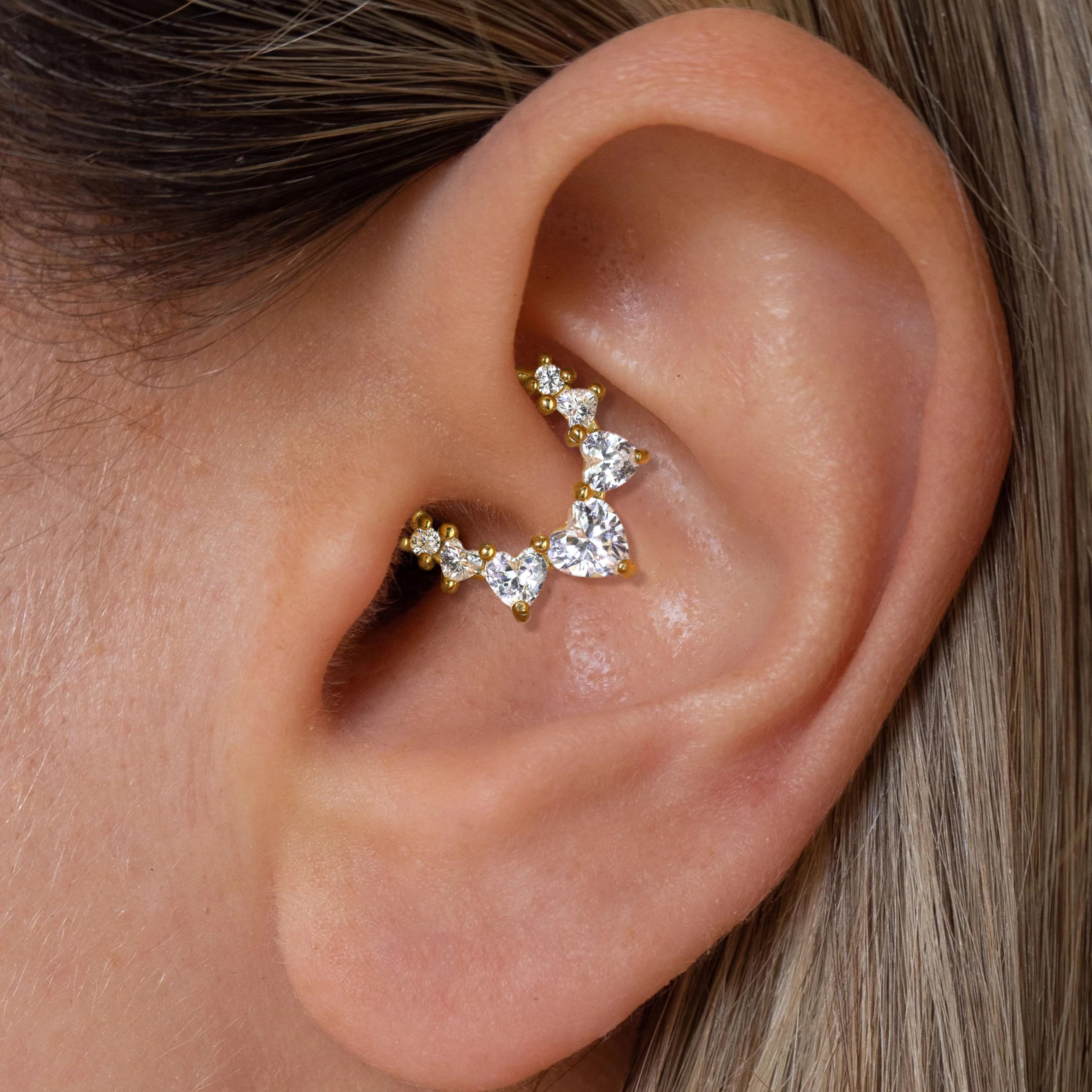 MIYUEFAN Piercing para la nariz para mujer, acero inoxidable, oro y plata, piercing para la nariz, hélix, septum, tragus, conch, piercing labial, nariz, anillos, circonitas, 8 mm/10 mm — view 2