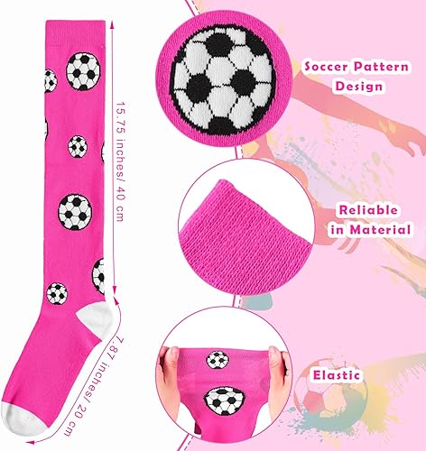 Miniatura 2 de Xtinmee 6 pares de calcetines de fútbol para niña, color rosa, neón, calcetines deportivos altos, regalos para niñas y jóvenes