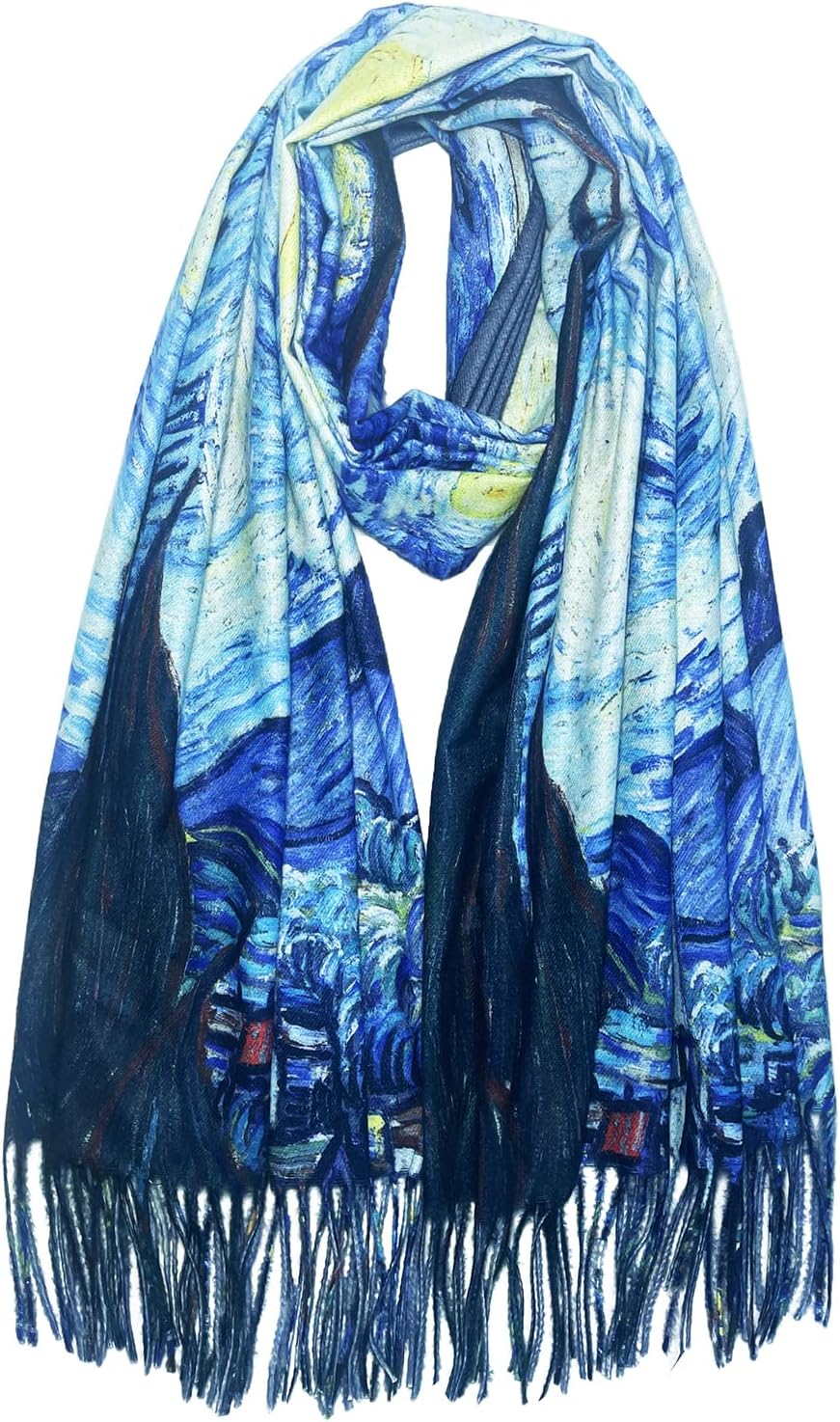 Pashmina Soft Cashmere Feel Scarf For Women Elegant Large Winter Warm Scarves,Van Gogh Gifts, Shawl Wraps for Women,Shawl Wrap Gifts Monet Klimt Van Gogh's Art Printed (Van Gogh)