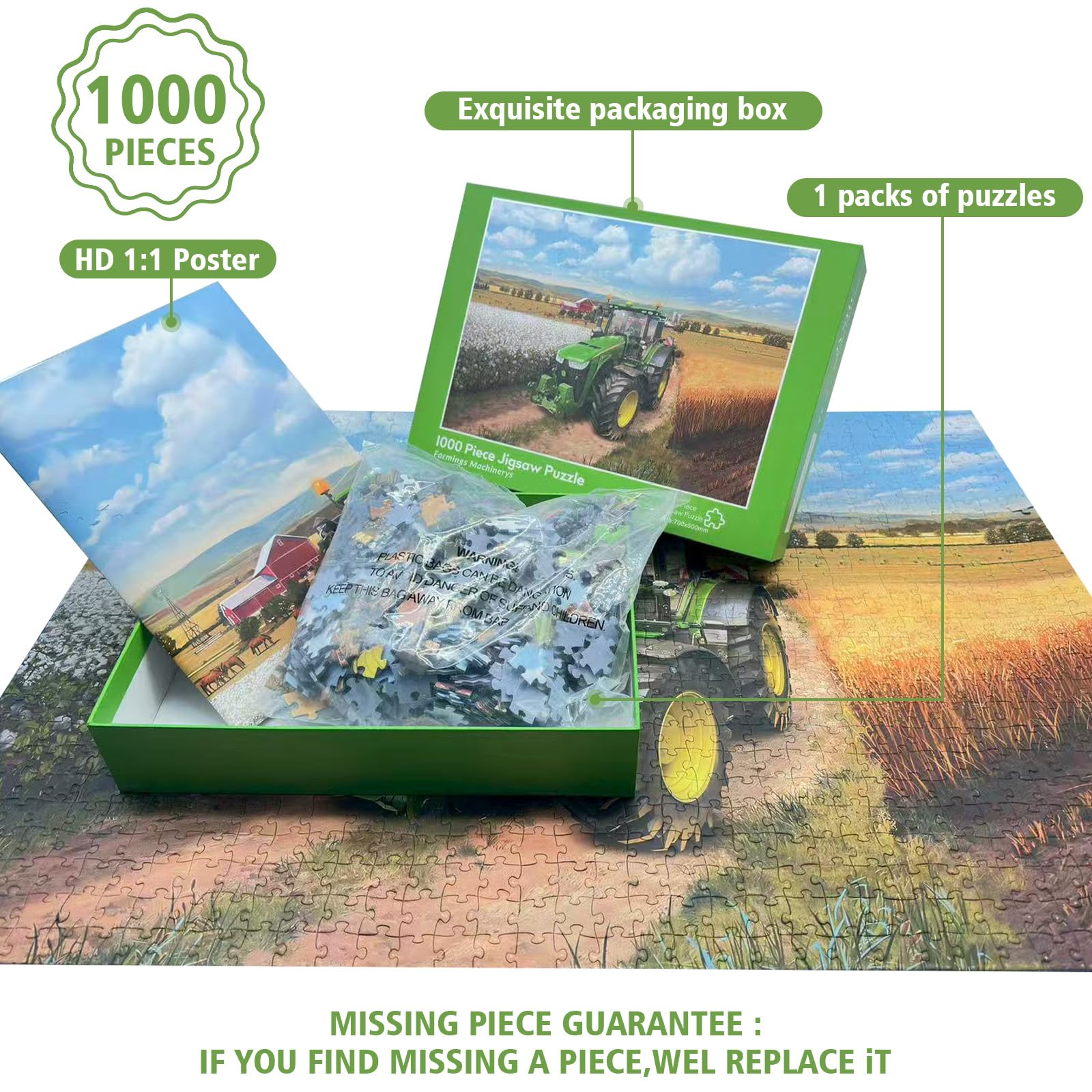Jigso 1000 Piece Tractor ,Jigsaw Puzzle For Adults , Irregular Puzzle Pieces, Home Educational Games ,Family Fun Difficult - Image 2