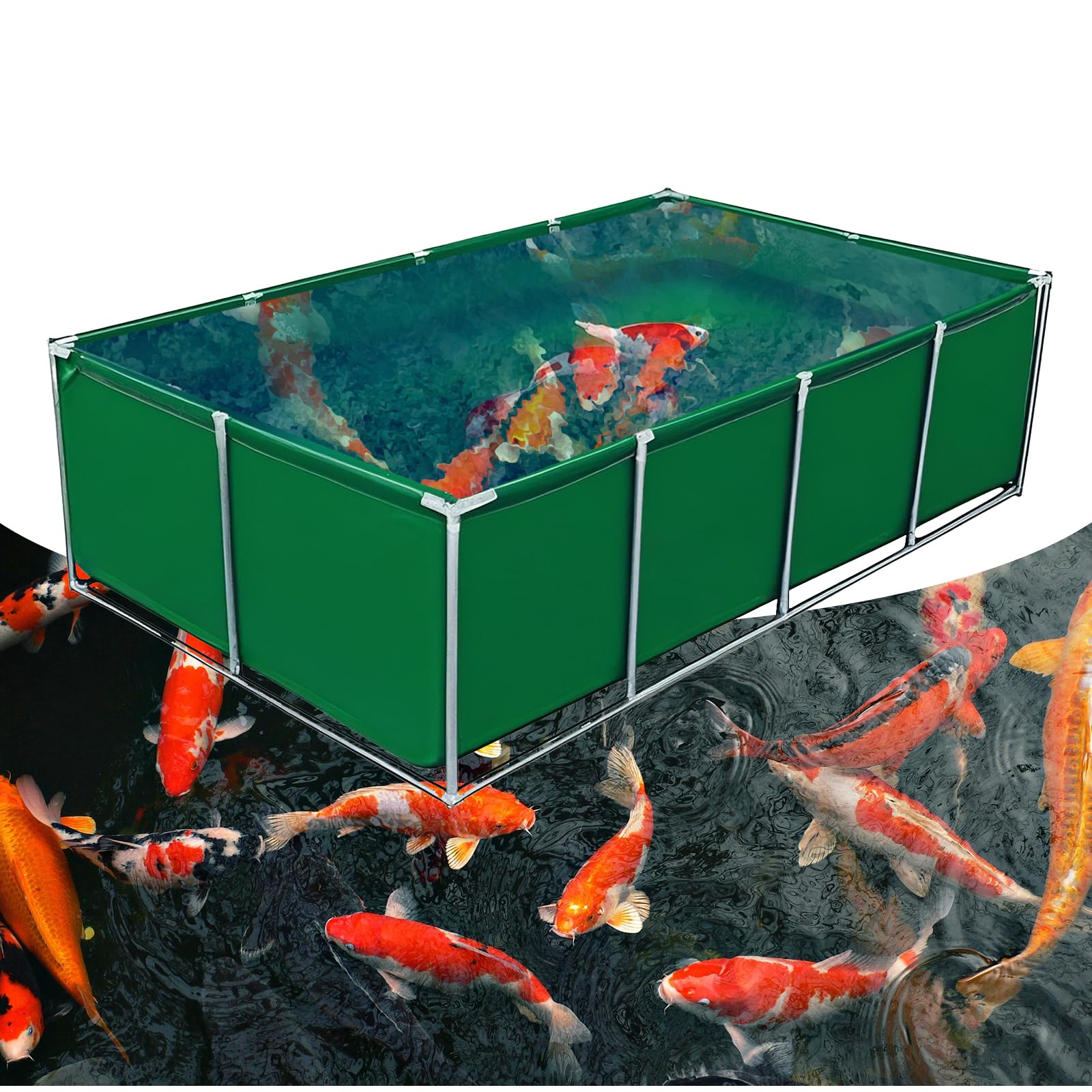 Laghetti da Giardino Fuori Terra Vasca Acquacoltura Multifunzione 2-in-1Con Staffe Metalliche per Interni/Esterni | Dimensioni 1.5x1x0.5m | Verde