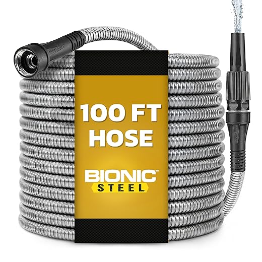 Bionic Steel 100 Foot Garden Hose 304 Stainless Steel Metal Water Hose – Super Tough & Flexible, Lightweight, Crush Resistant Aluminum Fittings, Kink & Tangle Free, Rust Proof, Easy to Use & Store