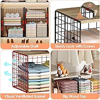 Vista 7 de 5-Tier Large Stackable Closet Organizer and Storage Basket, Sturdy Closet Shelf Organizer with Wood Top, Stackable Storage Bins Cubes for Clothes