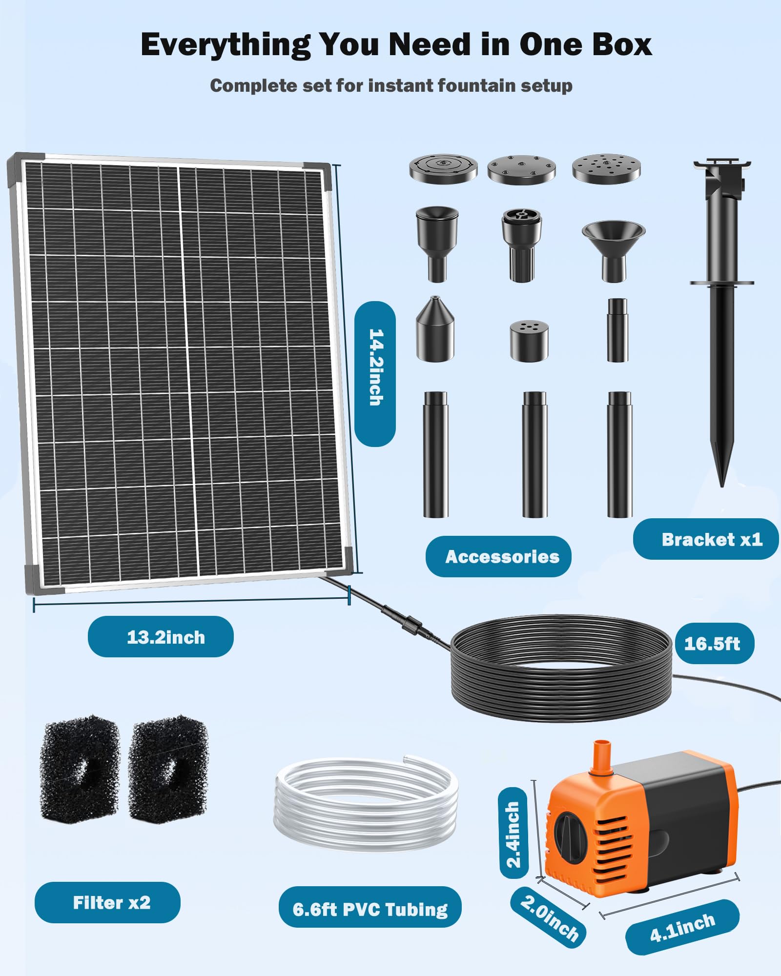 Antfraer 25 W Solar-Teichpumpe, Solar-Springbrunnenpumpe mit 1,8 m Schlauch und 4,6 m Kabel für Gartenteiche, Aquarien, Wasserfälle und DIY-Brunnen-Wasserspiele