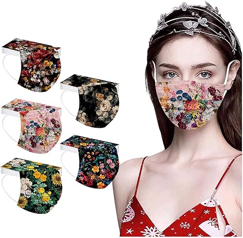Miniatura 1 de 50 mascarillas desechables con estampado floral de primavera con diseño para mujer patrón de flores 3 capas de protección con alambre para la nariz