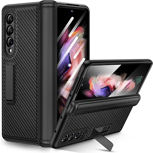 Miniatura 1 de Ruky Funda con función atril para Samsung Galaxy Z Fold 3 con protección de bisagra, funda de cuerpo completo con protector de pantalla integrado,