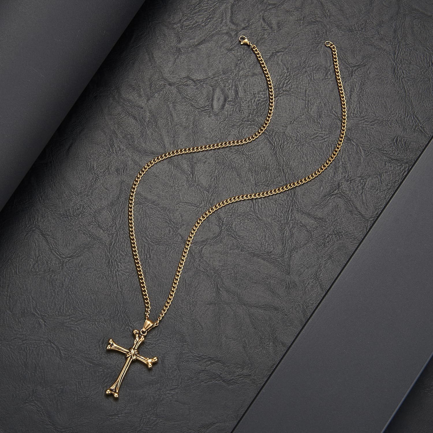 BREGO Men’s Bone Knotted Cross Pendant Necklace - Image 7
