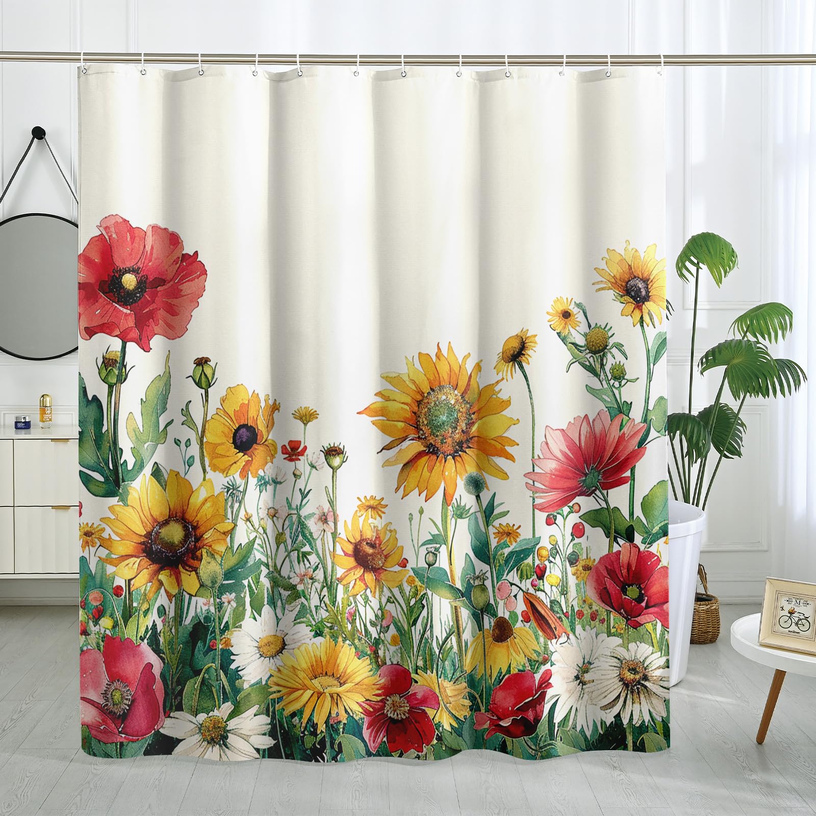 Blumen-Duschvorhang 152x183 Cm – Wasserdicht, Schimmelresistent & Mit HD-Druck In Wildblumen-Optik