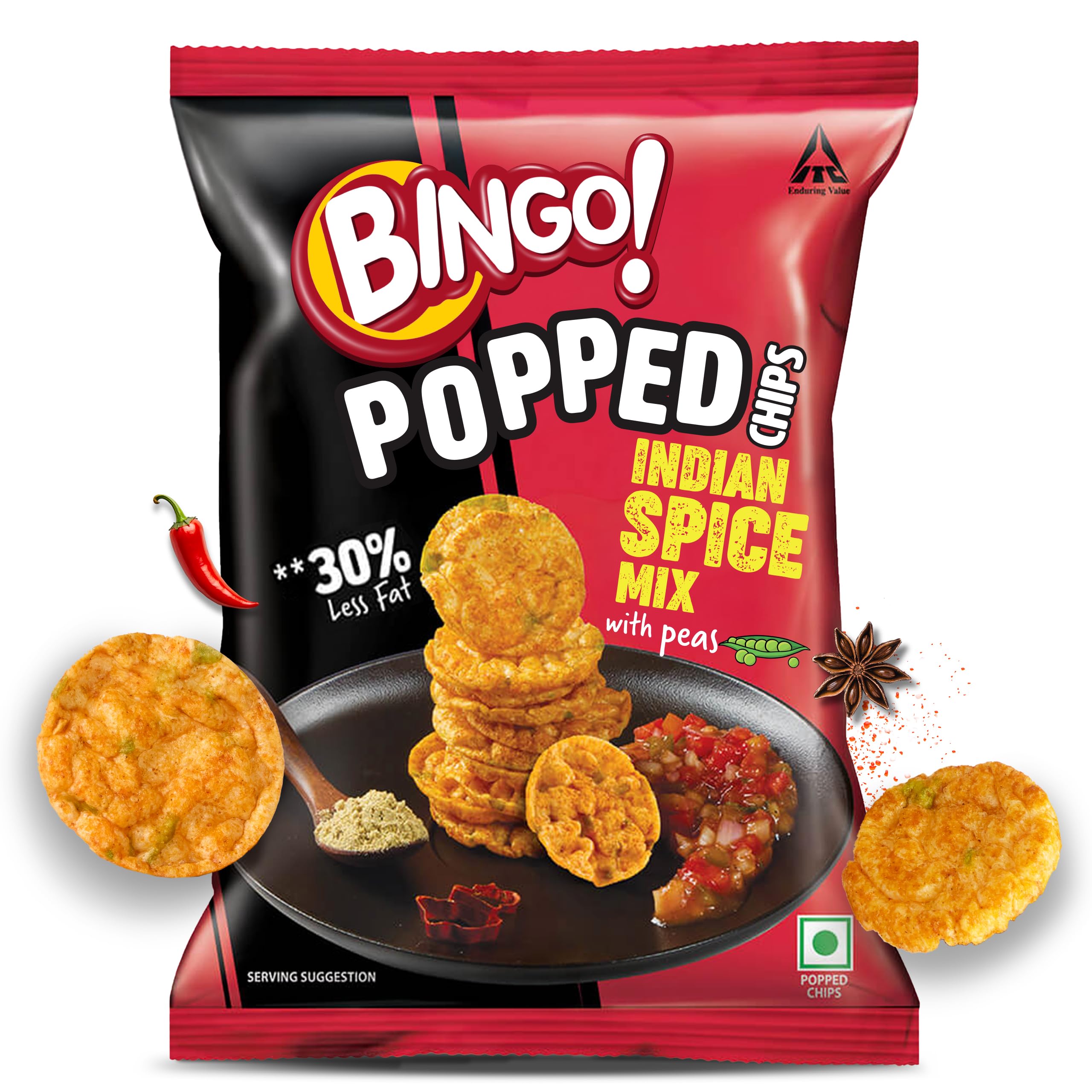 Bingo! Popped Chips - Airy, Crunchy, Zero-Gravity Snacks with 30% Less Fat (Indian Spice Mix Flavour)- Not Fried, Not Baked, Just Popped! - 25g