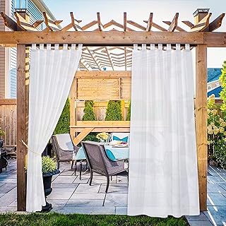 NICETOWN 2 Panels Outdoor Patio Curtains Waterproof, Detachable Sticky T...