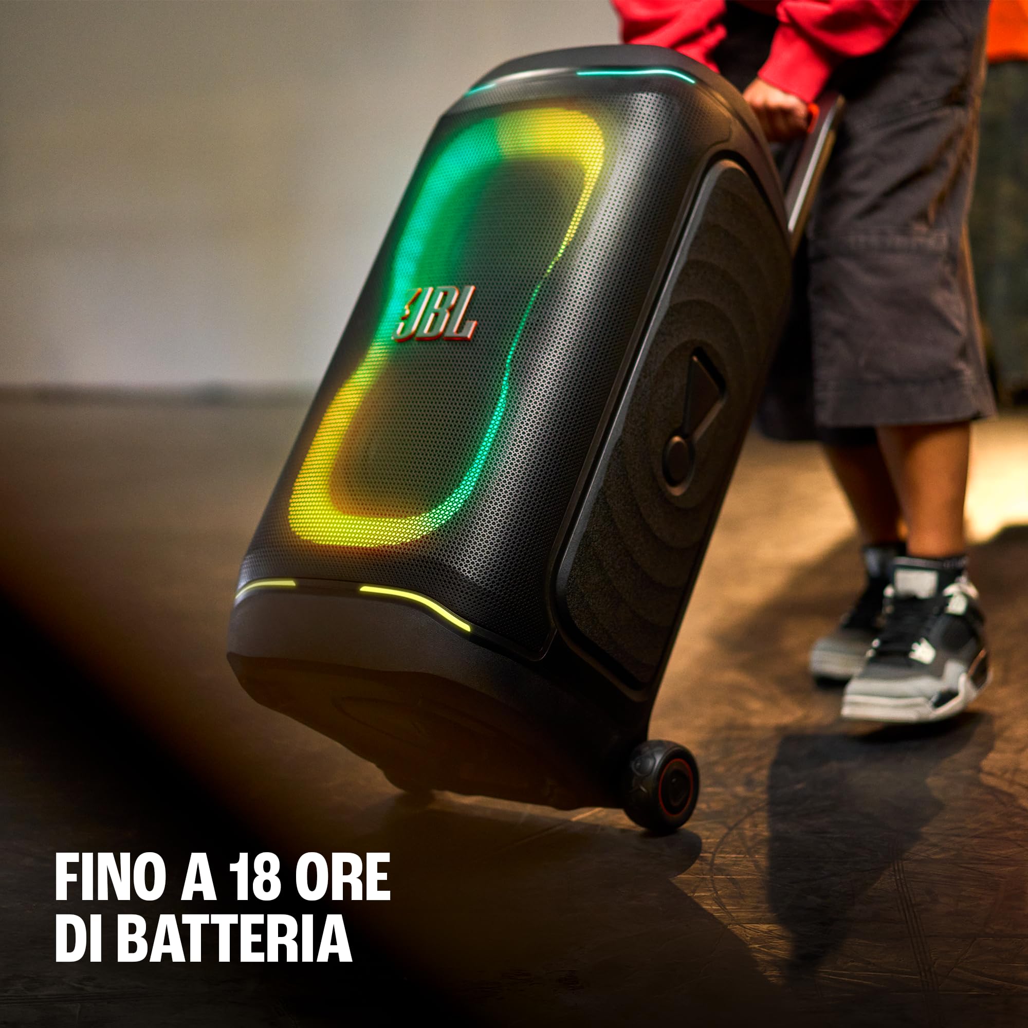 JBL PartyBox 330 Speaker Bluetooth Portatile, Nero | Suono JBL, Spettacolo di Luci Dinamico, AI Sound Boost, Manico Telescopico, IPX4 Resistente agli Schizzi, 18 Ore di Autonomia