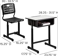 Vista 3 de Flash Furniture Escritorio y silla para estudiantes de altura ajustable con marco de pedestal negro