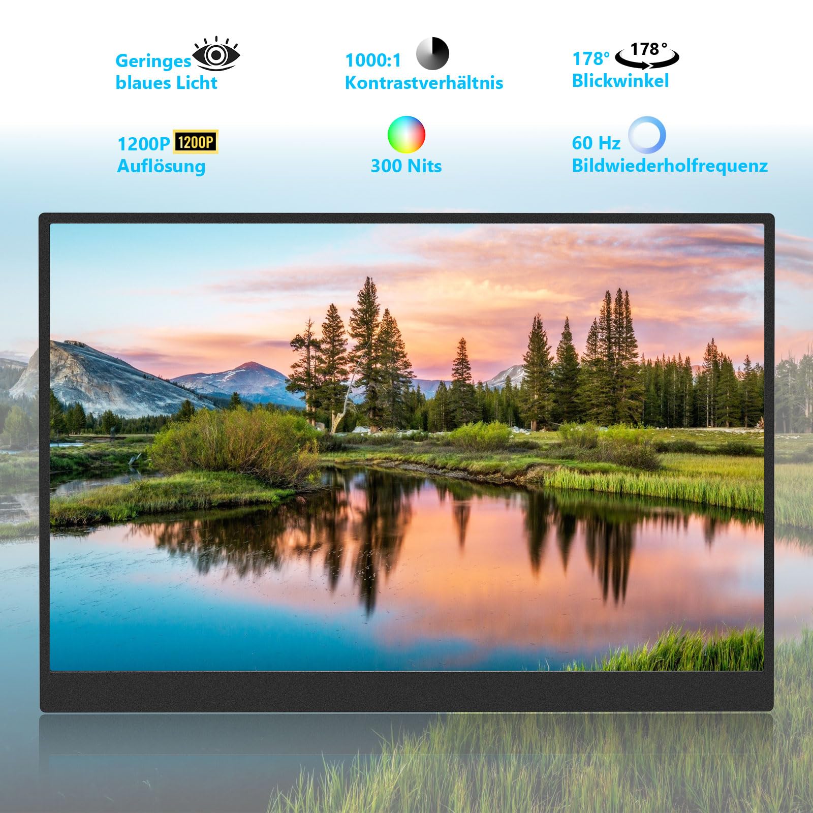 15,3 Zoll 10-Punkt Touchscreen Monitor, Tragbarer Homeoffice Zweitbildschirm IPS 1920x1200, Stereolautsprecher, USB-C EIN-Kabel u. HDMI für Laptop Smartphone Switch, Augenschutz