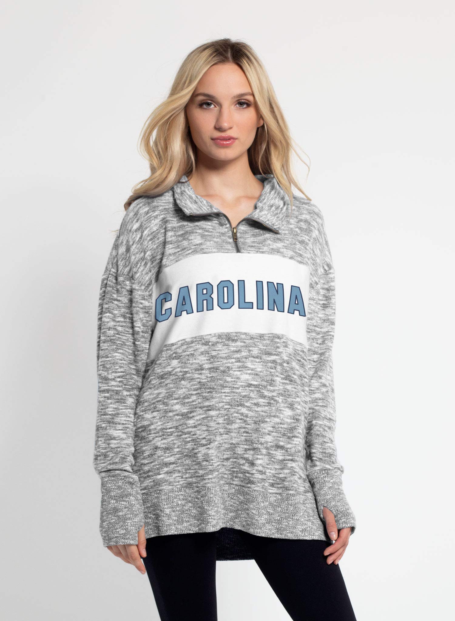 Chicka-d North Carolina Tar Heels Women's Cozy Fleece Quarter Zip Heather Grey, Medium