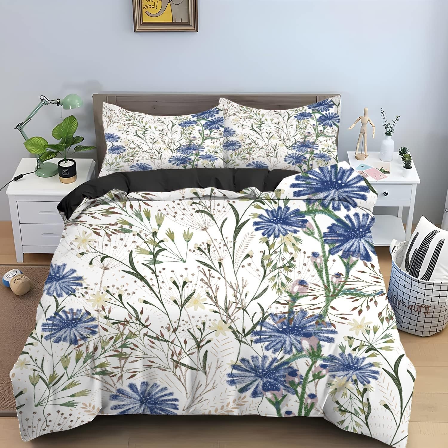 Parure de lit 2 personnes fleurs thermorégulatrice en microfibre douce