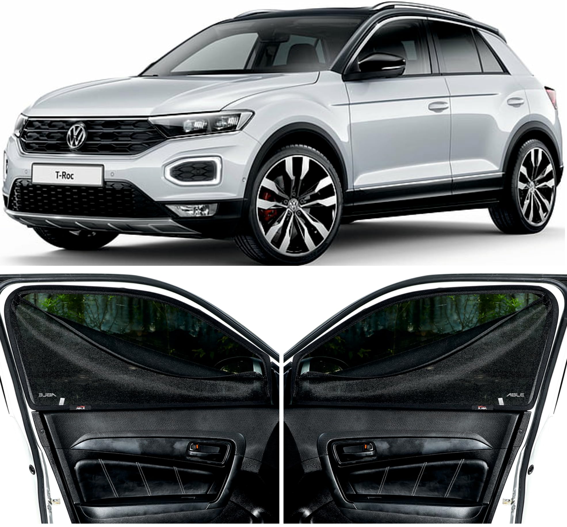Able Elegant Car Magnetic Sun Shade Curtains with Zipper for Volkswagen T-ROC Set of 6 Pcs