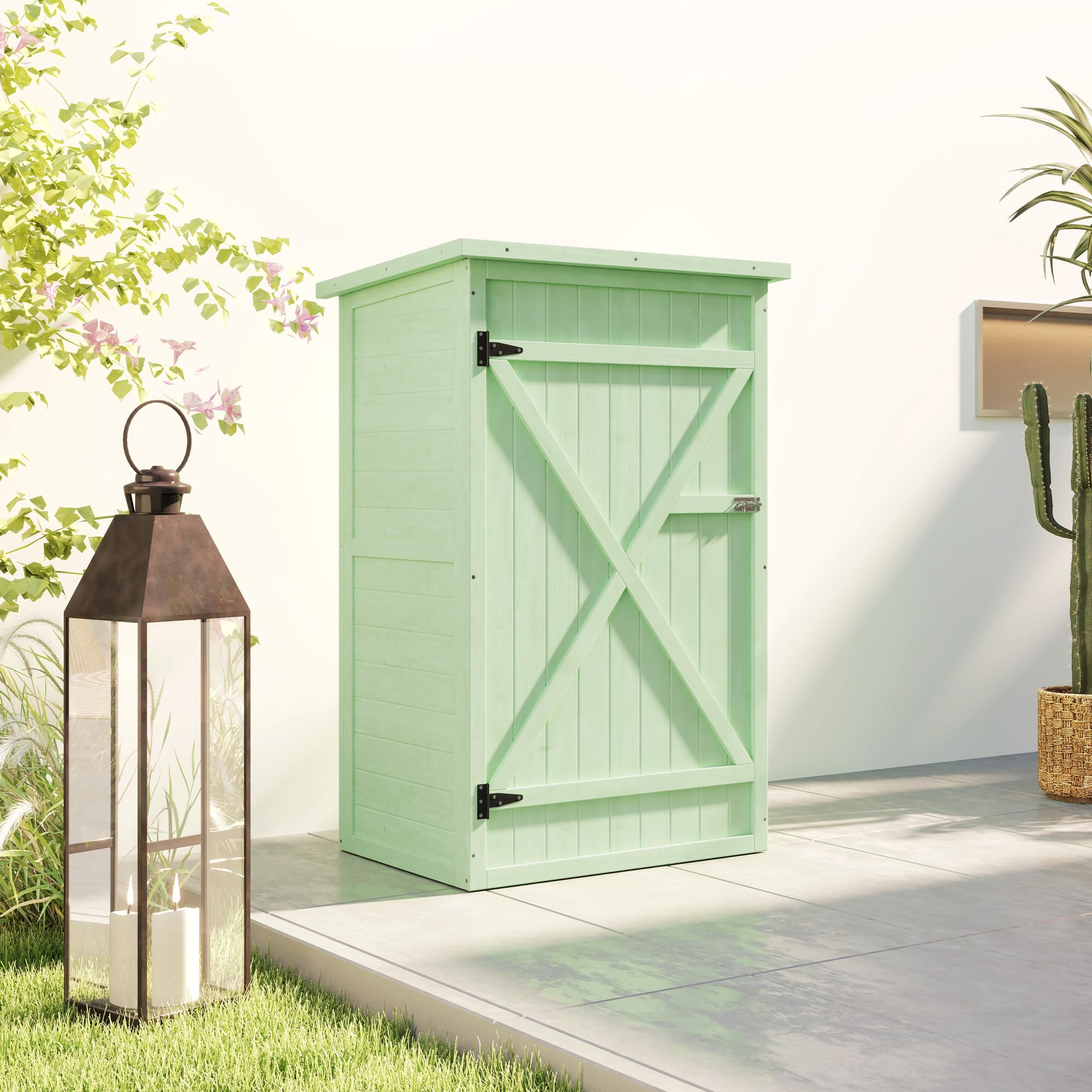 Outsunny Gartenschrank Holz wetterfest 75x56x115cm Gerätehaus mit Tür
