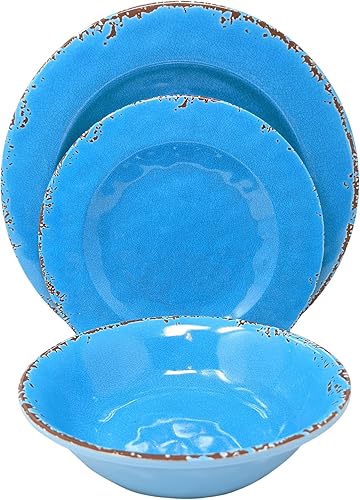 Gianna's Home Juego de vajilla rústica de melamina de 12 piezas, servicio para 4 personas (azul huevo de Pascua)