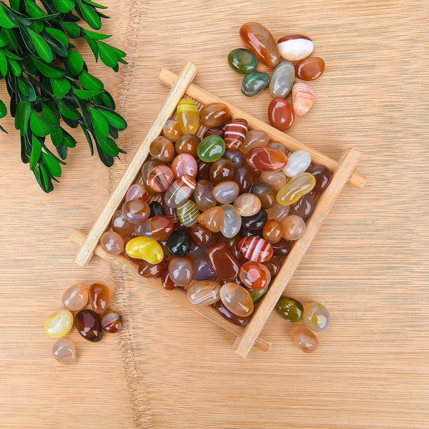 Hisredsun 2.1 lb Natural Tumbled crystal agate stones, polished Crushed