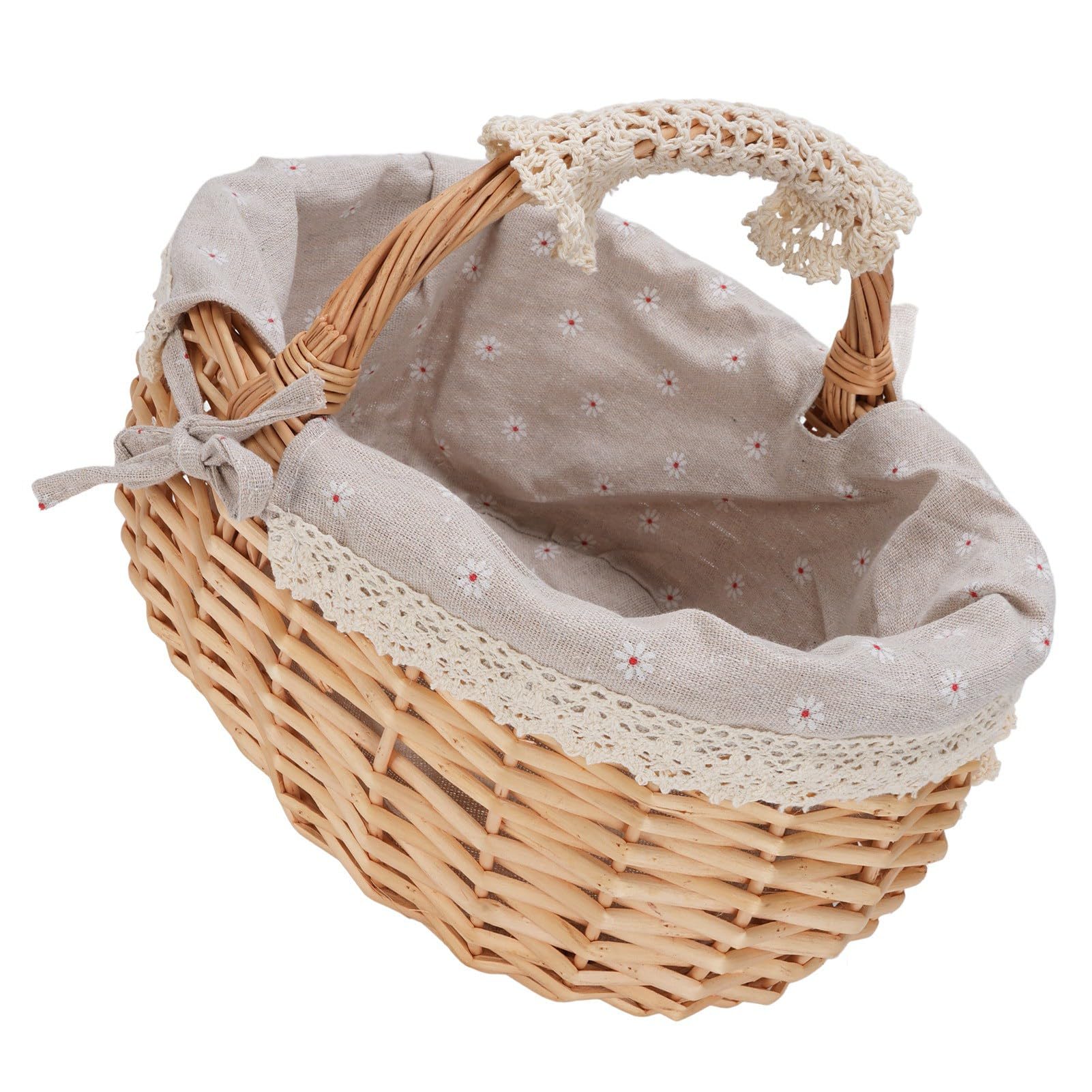 Wiklinowy kosz piknikowy z wyjmowaną wkładką, ręcznie tkany, lniany, bawełniany pusty kosz z uchwytem na wielkanocny kemping, 12,6 x 10,6 x 6,7 cala (Daisy)