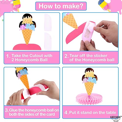 Miniatura 5 de Centros de mesa de helado de panal - Paquete de 9  Decoraciones de fiesta de helado  Centros de mesa de helado para mesas decoraciones de helados