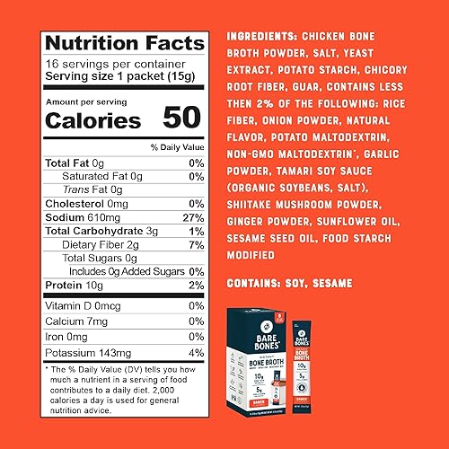 Miniatura 9 de Bare Bones Bone Broth - Mezcla instantánea para bebidas en polvo, jengibre de limón, paquete de 8, varillas de 0.53oz, 0.35oz de proteína, apto para