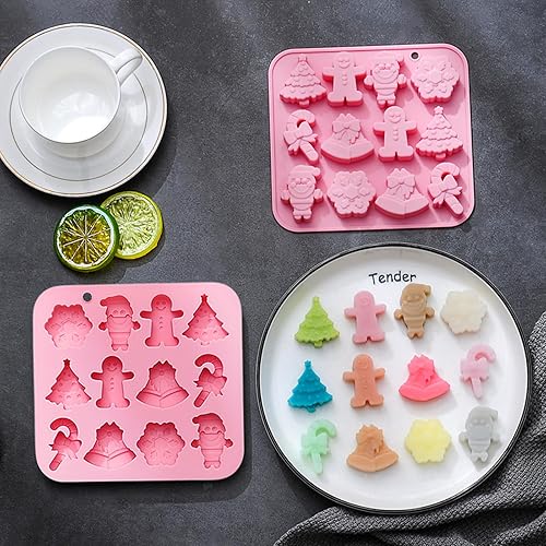 Miniatura 5 de Paquete de 3 moldes de silicona de Navidad para hornear, moldes de silicona para Navidad, moldes de jabón para chocolate, gelatina, muñeco de nieve,