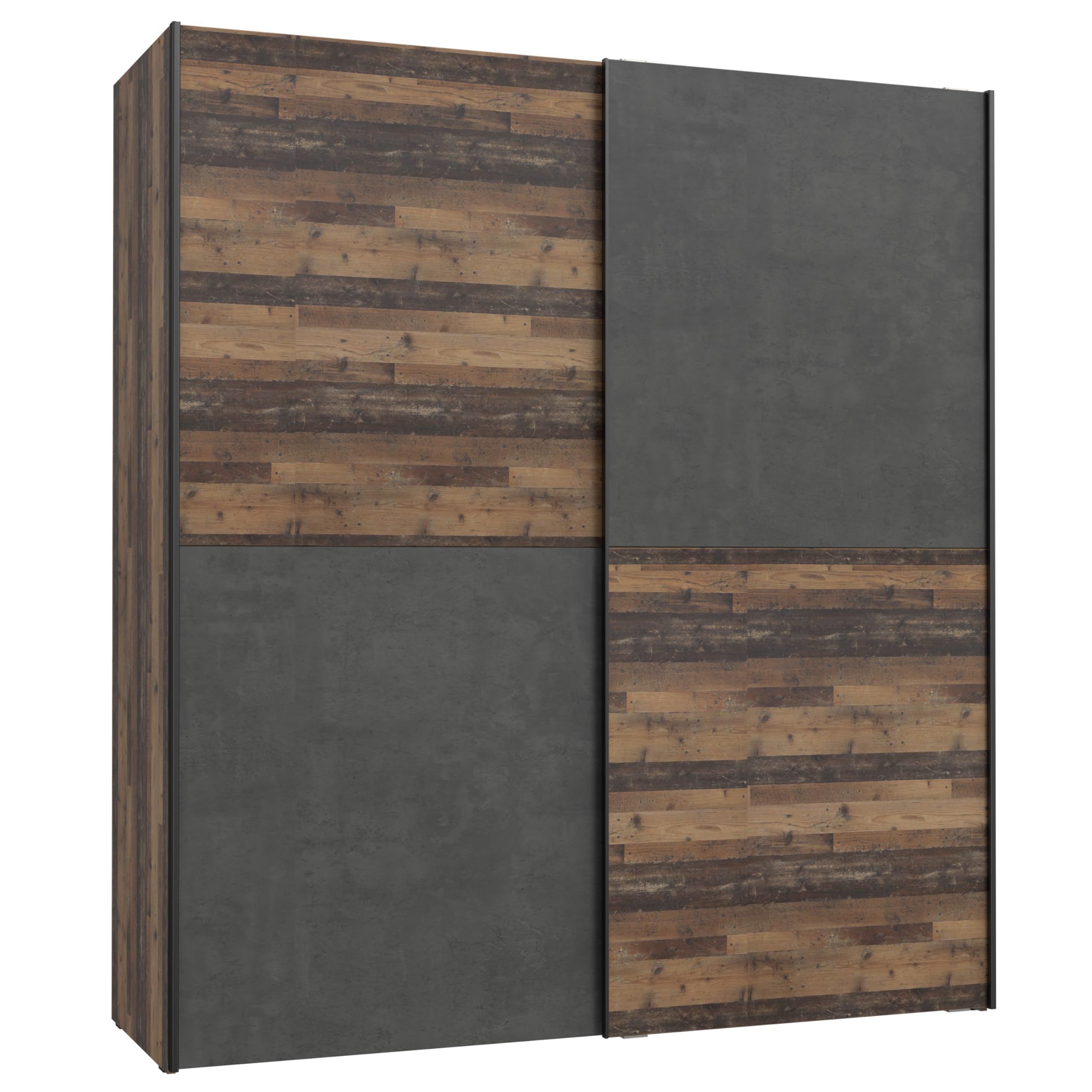 Forte DEDERIK Schrank 170, Kleiderschrank Industrial, Schlafzimmerschrank 2-türig, Holzwerkstoff, Old Wood Vintage Holzdekor/Betonoptik Dunkelgrau, 170 cm breit x 190,5 cm hoch x 61 cm tief