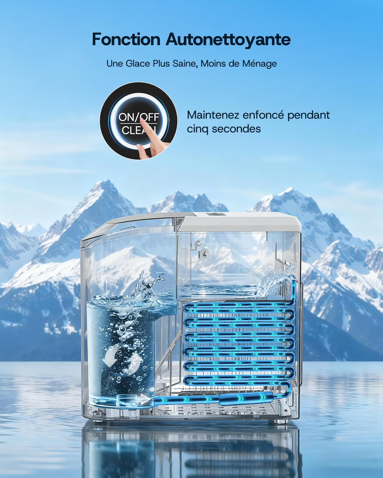 Upstreman Machine à Glaçons,9 Glacons en 6-8 Min,12kg/24h,2 Tailles de Glaçons,1,5L,Autonettoyante,Machine a Glace Portable pour Maison,Cuisine,Camping,Blanc,BI12