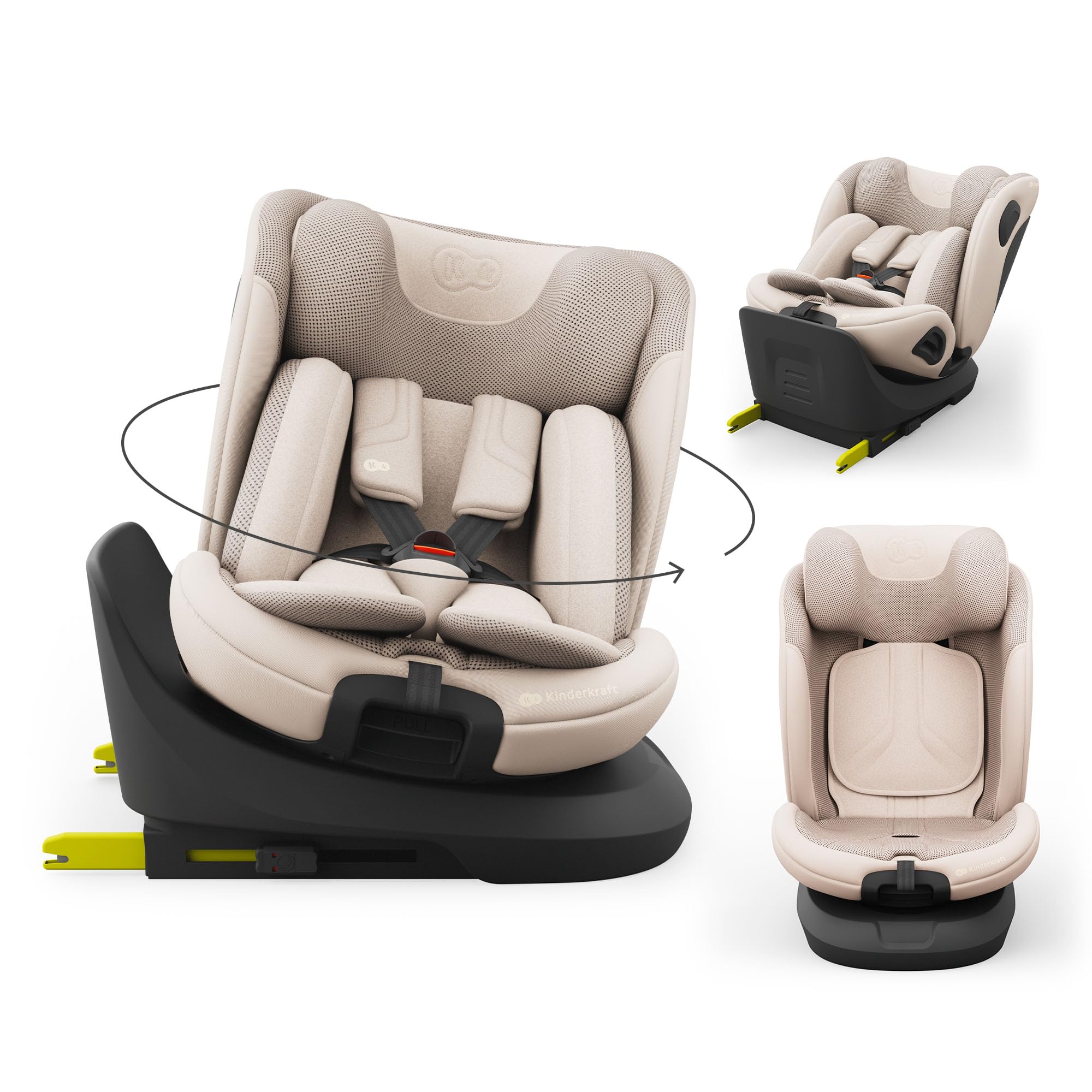 Kinderkraft I-Grow 2 PRO Child Car Seat, I-Size 40-150 cm, 360 Degree Rotation, Isofix, Base Station, RWF and FWF, Special Safety Systems, Easy to Clean, from Birth Group 0/1/2/3 0-36 kg, Beige