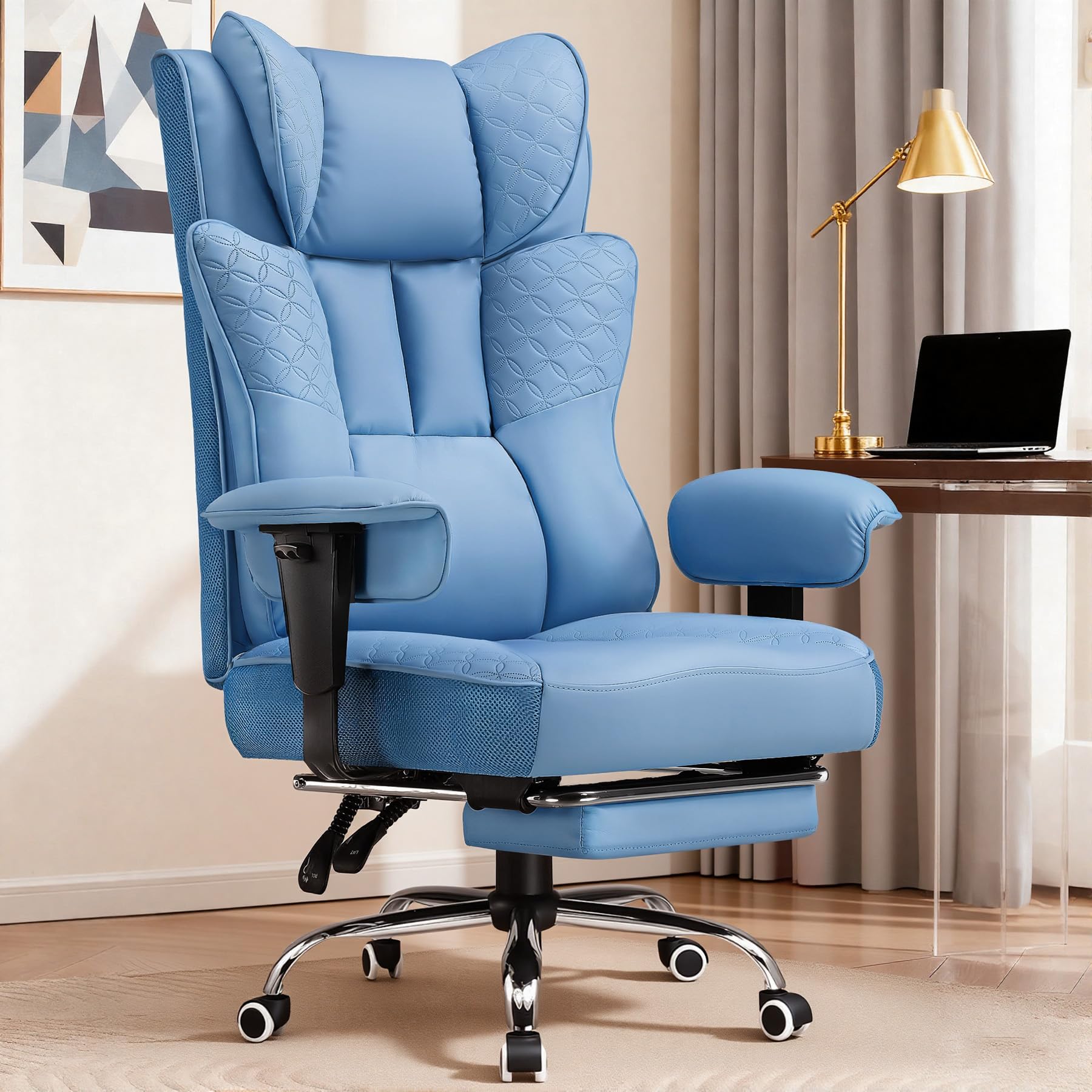 GTPLAYER Big and Tall Office Chair, Wide Ergonomic Gaming Chair with Deluxe Embossing Designed Leather with Foot Rest,150°Reclining Adjustable Soft