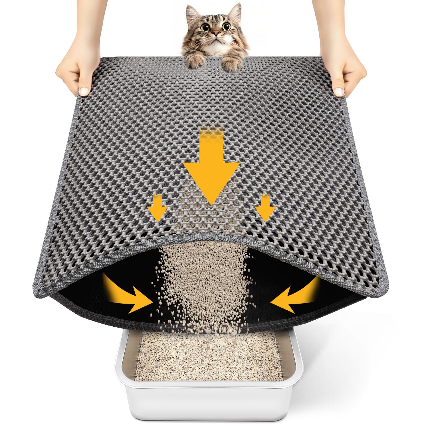 Conlun Cat Litter Mat Cat Litter Trapping Mat, Honeycomb Double Layer Design, Urine and Water Proof Material, Scatter Control,Ã‚ Less Wasteï¼Å’Easier to Clean,Washable