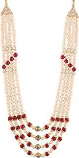 I Jewels 4 Layered Traditional Gold Plated Dulha Moti Mala with Stone Maharaja Haar/Groom Necklace For Men (MLP35) Price In India