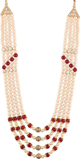 I Jewels 4 Layered Traditional Gold Plated Dulha Moti Mala with Stone Maharaja Haar/Groom Necklace For Men (MLP35)