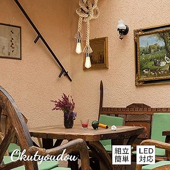 Amazon.co.jp : 億兆堂 ペンダントライト 麻縄ロープ 2灯 E26口金 器具