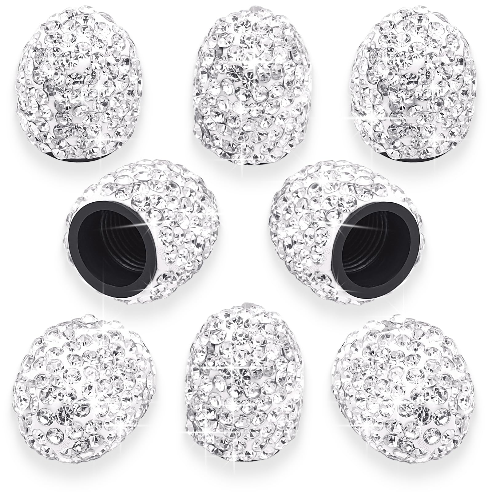 MEAJOO 8PCS Bling Crystal Diamond Tire Stem Valve Caps, Dustproof Car Wheel Tire Valve Caps Universal Tire Valve Stem Covers for Cars, SUV, Trucks, Bikes, Motorcycles, Bicycles (White)
