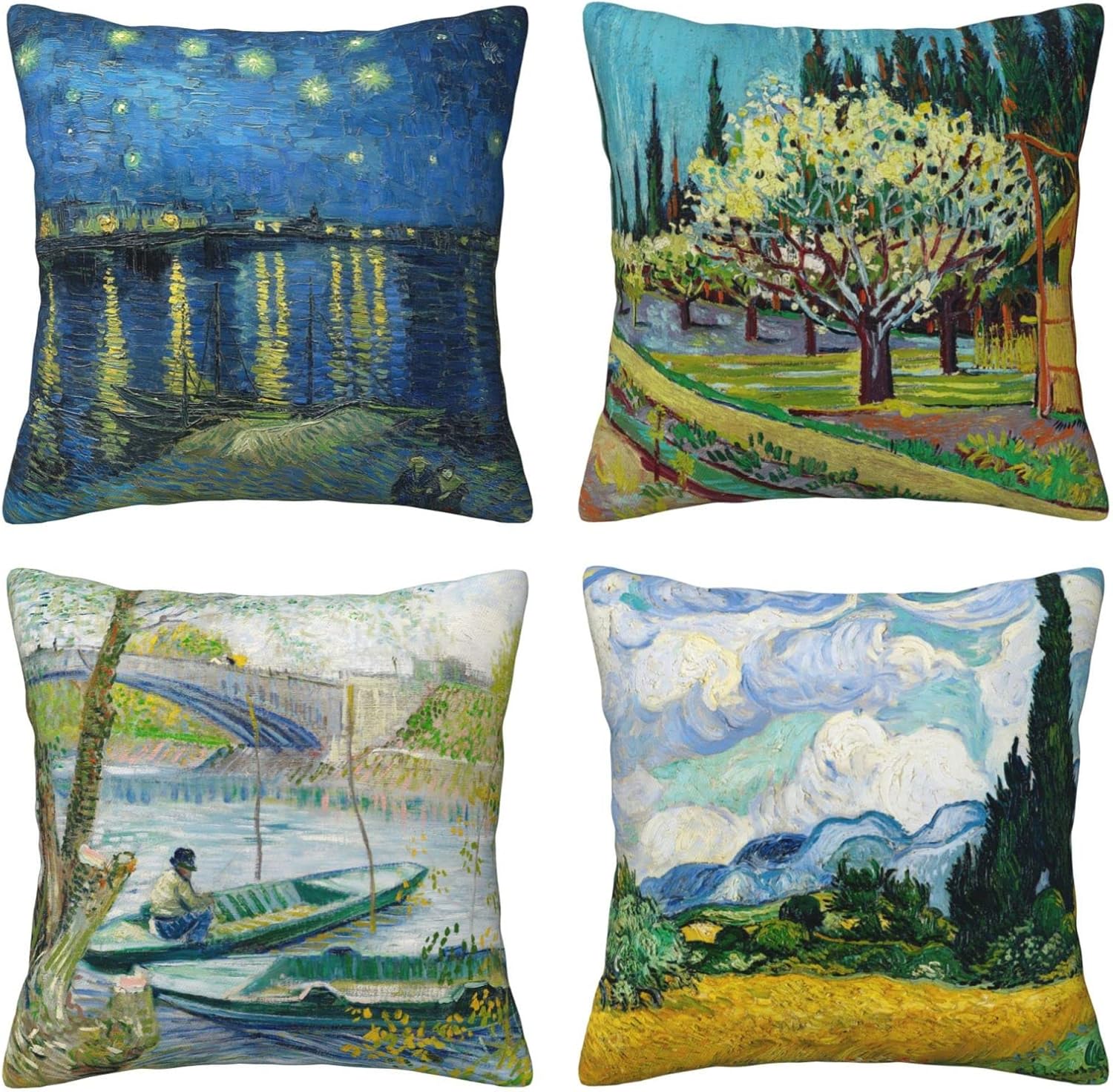 Van Gogh Famous Painting Pillow Covers 18x18 inches Set of 4 Square Velvet Pillow Cases Impressionist Landscape Decorative Cushion Covers for Sofa Couch
