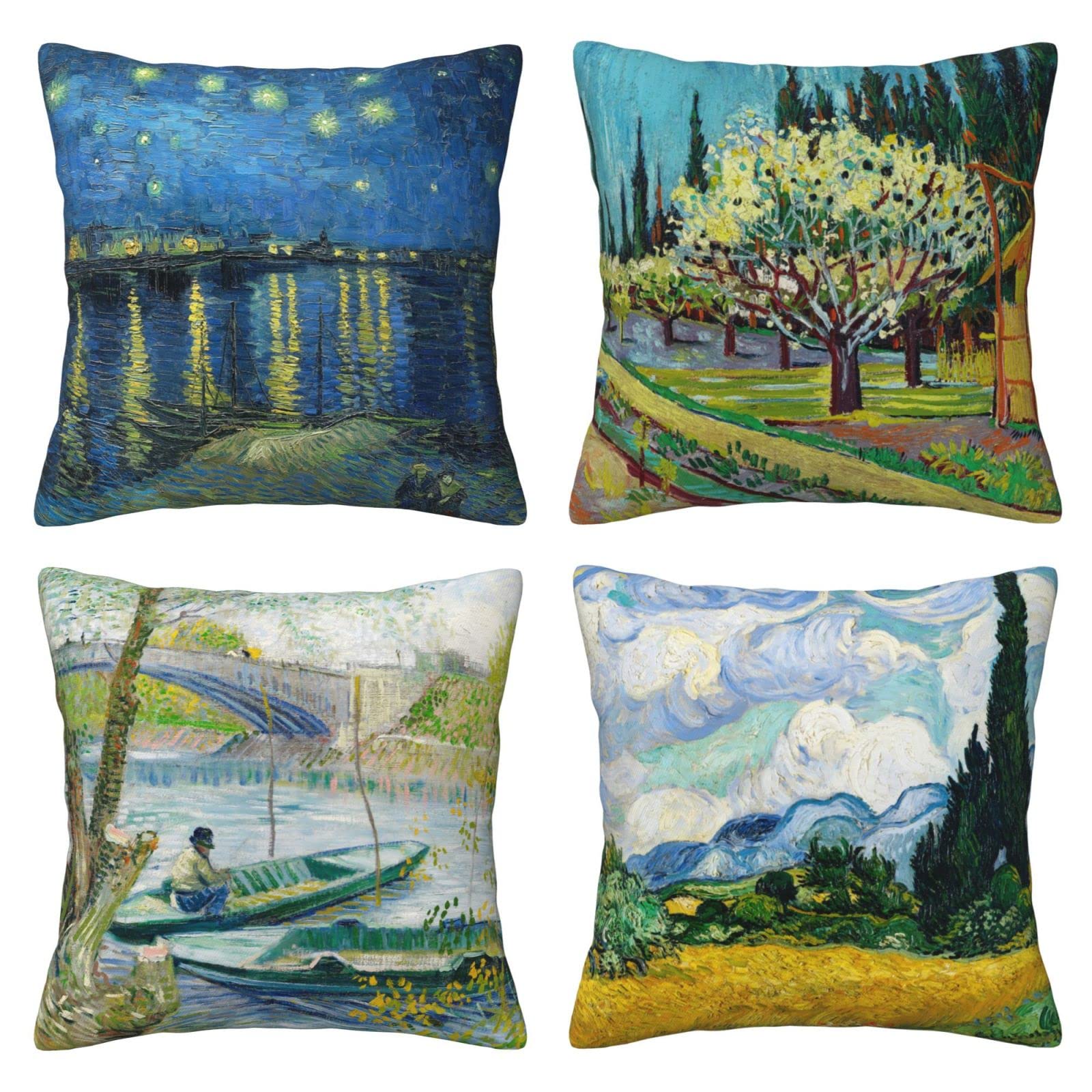 LOHDALOLF Van Gogh Famous Painting Cushion Covers 45x45 cm Set of 4 Square Velvet Pillow Cases Impressionist Landscape Decorative Pillow Covers for Sofa Couch