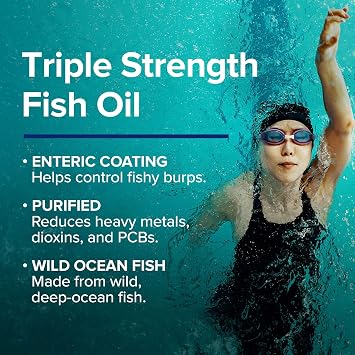 GNC Triple Strength Fish Oil Omega 3 Supplement, 1000mg EPA and DHA, Supports Heart, Brain, Skin, Eye and Joint Health, 30 Softgels