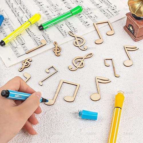 Miniatura 5 de AUEAR, Paquete de 60 notas musicales con recortes de madera, mini notas musicales, adornos de madera, rebanadas sin terminar para manualidades,