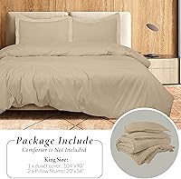 Vista 3 de ROYALE LINENS Juego de funda de edredón color arena tamaño King Juego de funda de edredón suave King 3 piezas de funda de edredón doble cepillado