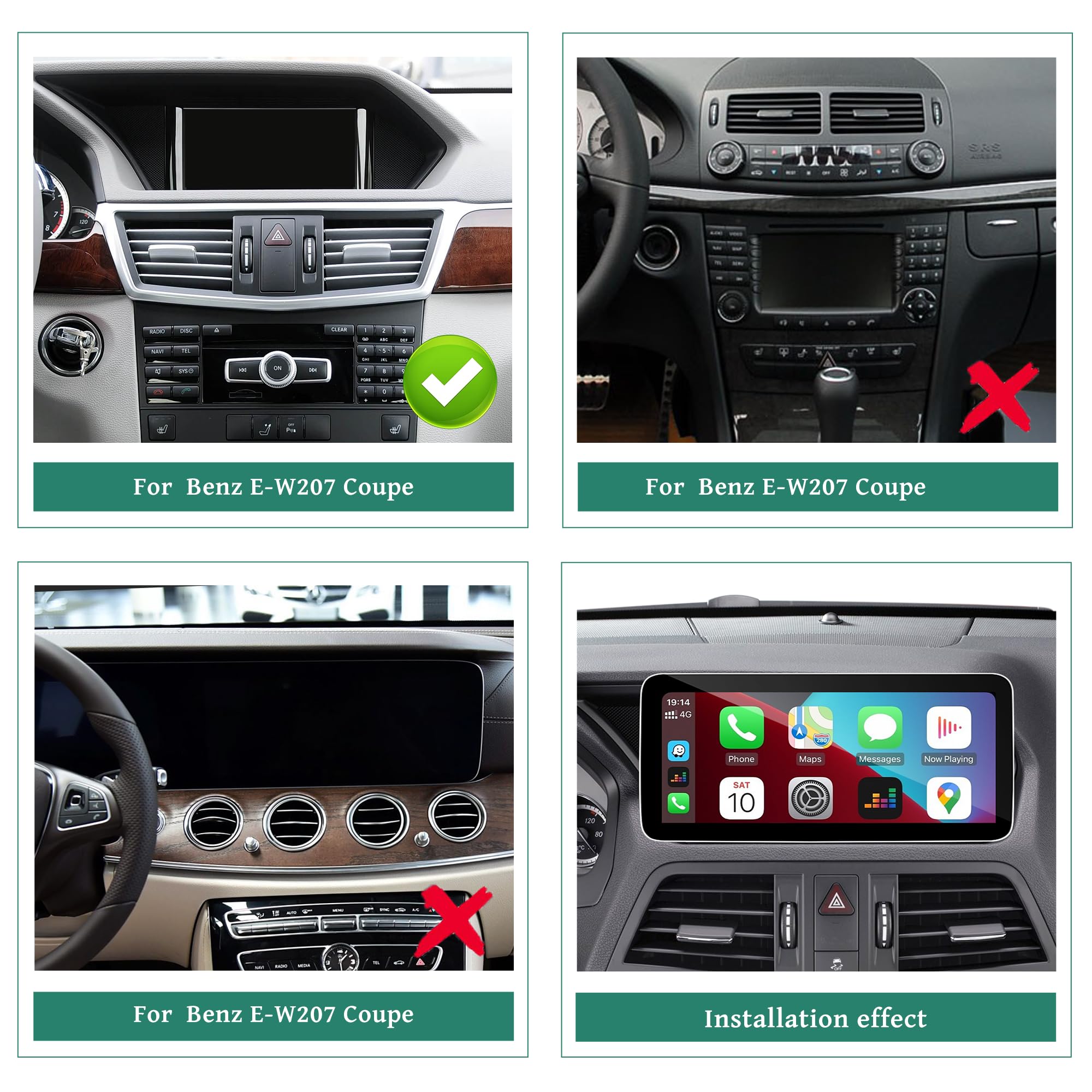 Najlepszy ekran Android 12.3 do Mercedesa klasy E NTG 4.0 C207 A207 W207 CarPlay Android Auto Full (podzielony) ekran Mirroring App Netflix YouTube Spotify Wi-Fi Navigation Waze Vehicle Cameras (128