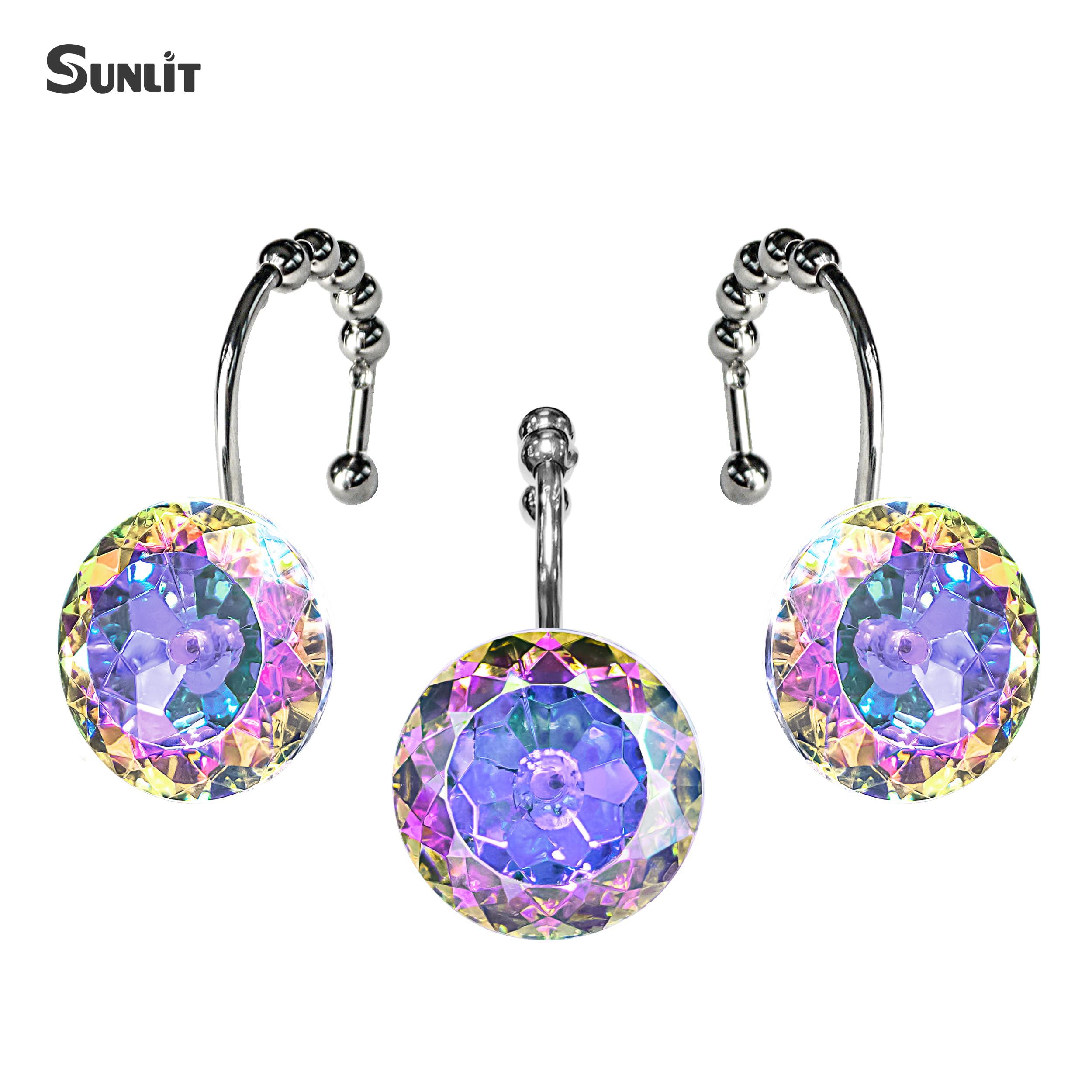 Elegant Rhinestone Shower Hooks - Glide & Shine -3 Elegant Rhinestone Shower Hooks - Glide & Shine -3