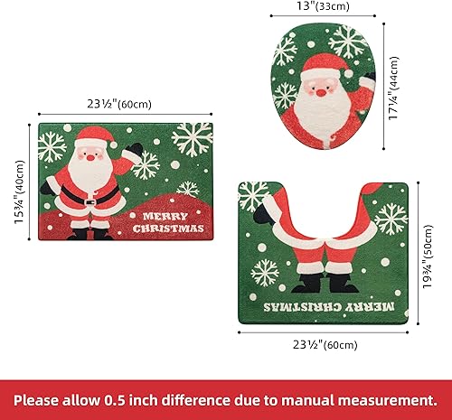 Miniatura 2 de GRANNY SAYS Juego de 3 alfombras de Navidad antideslizantes y lavables, juego de fundas de inodoro de Papá Noel para baño en forma de U,