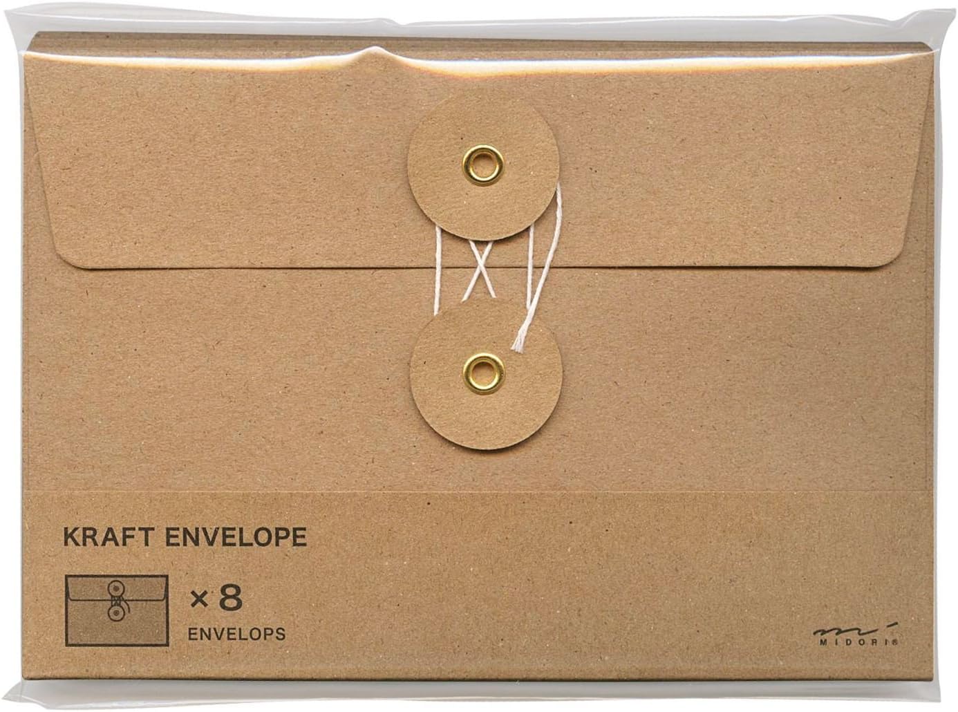 Midori 85674006 Kraft Envelopes, 4.5 x 6.7 inches (115 x 170 mm), Horizontal, Drawstring, Brown, Pack of 8