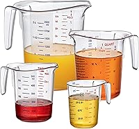 Amazing Abby Melissa Unbreakable Plastic Measuring Cups 4-Piece Set - 1/2/4/8 Cup Food-Grade Jugs, Stackable Dishwasher-Safe for Oil Flour Vinegar