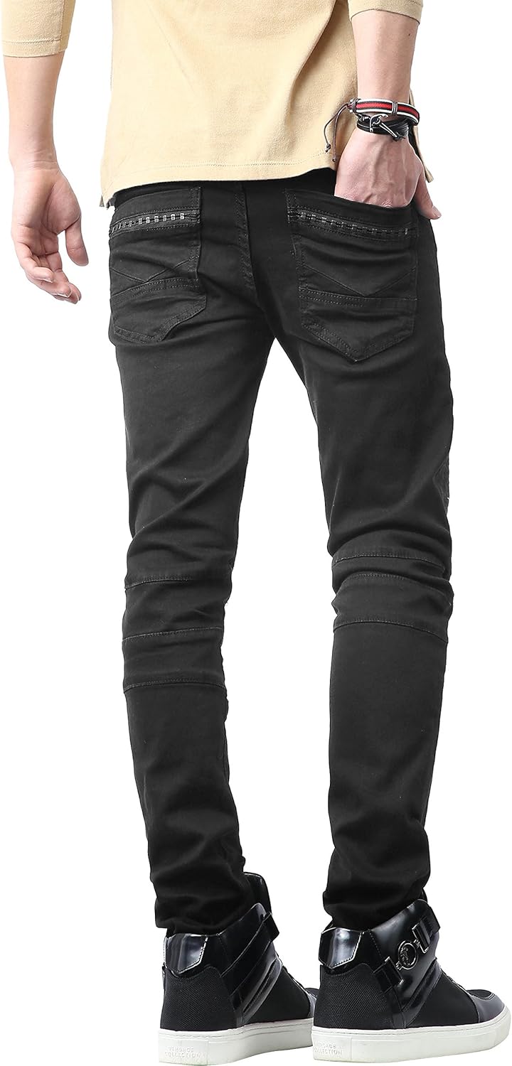 Hat and Beyond Mens Casual Jean Zipper Distressed Ripped Denim Biker Slim Fit Stretch Pant - Image 4